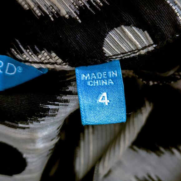 Tori Richard Graphic Print Dress Black White Size 4 Resort Vacation - Picture 6 of 9